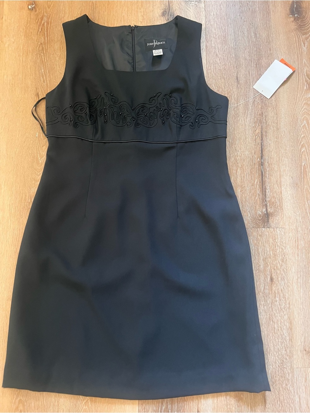 NWT Jones Roberts Black Sleeveless Embroidered Sheath Dress 14